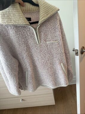 Isabel Marant Cozy Sherpa Half-Zip Pullover leather trim pink buttons